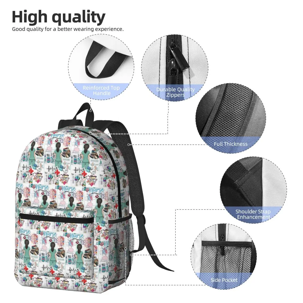 Enfermera En Apuros Doctor Nurse Backpack Daypack Large Capacity Children BookBag School Bag Shoulder Bags for Men Women
