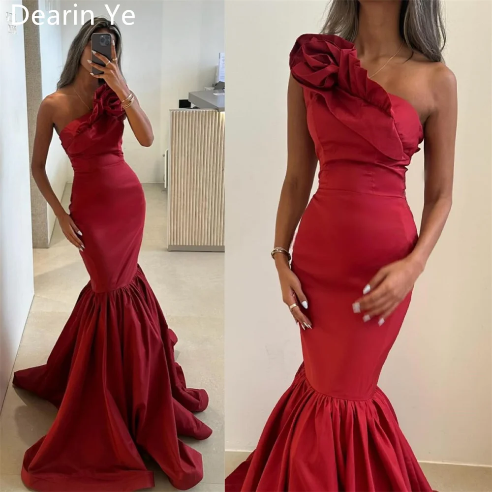 

Customized Formal Gown Saudi Arabia Dearin One Shoulder Mermaid Floor Length Skirts Fold Draped Ruffle Sleeveless Bespoke Occasi