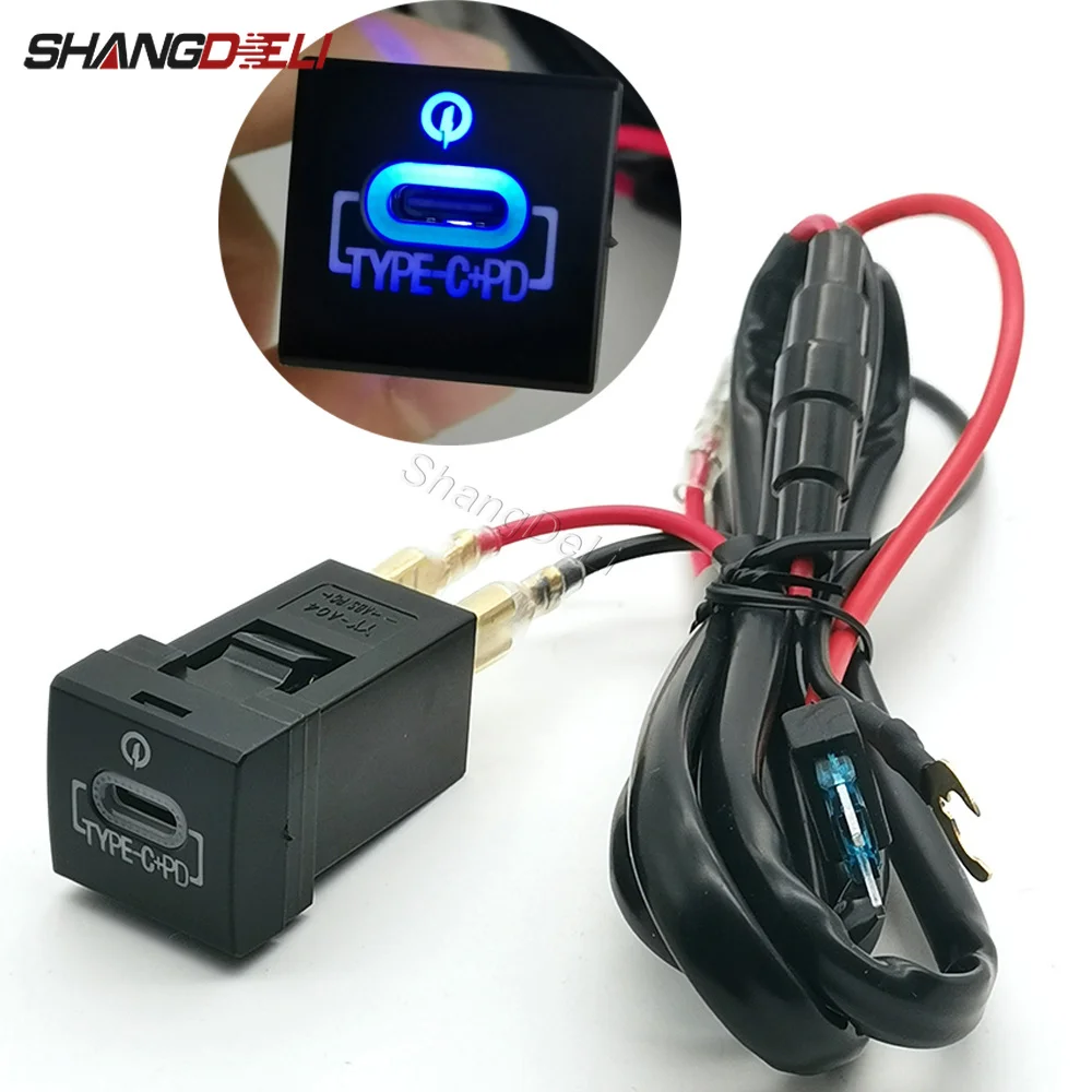 Blue LED Type-C PD Single Charger Socket Fuse Box Power Adapter Fit for Corolla 12V Car Interior Charging Outlet