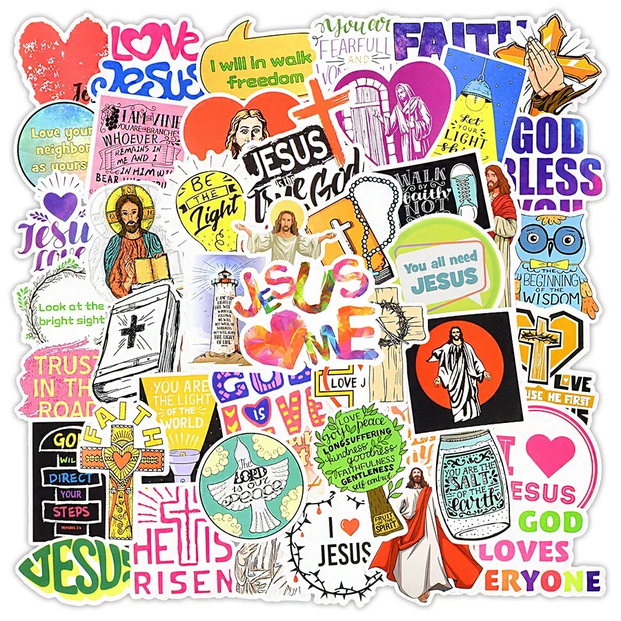 50 PCS Jesus Christian Decal Stickers Faith Wisdom Words God Bless You Blessing Gift Scrapbook Guitar Laptop Stickers Waterproof