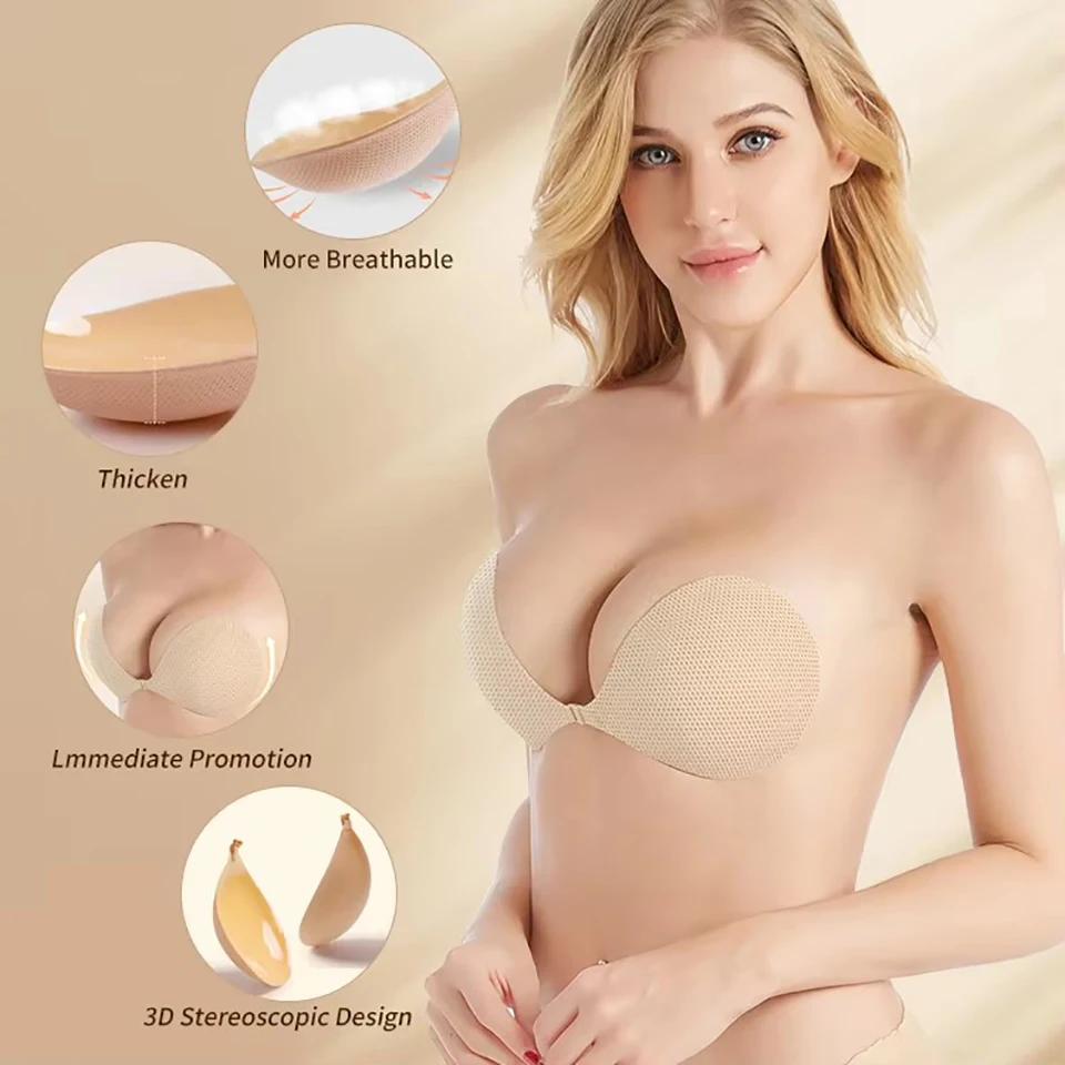 Invisible Push Up Sticky Bra Adhesive Strapless Bras Nipple Covers, reutilizáveis Pasties mama para vestido sem encosto