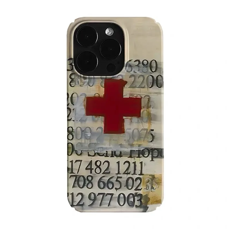 

Red Cross Number Phone Case for IPHONE 17 Air 16E 15 PROMAX 14 Plus 13 12 MINI 11 PRO 16Plus XR XS MAX SE2 Acrylic Phone Cover