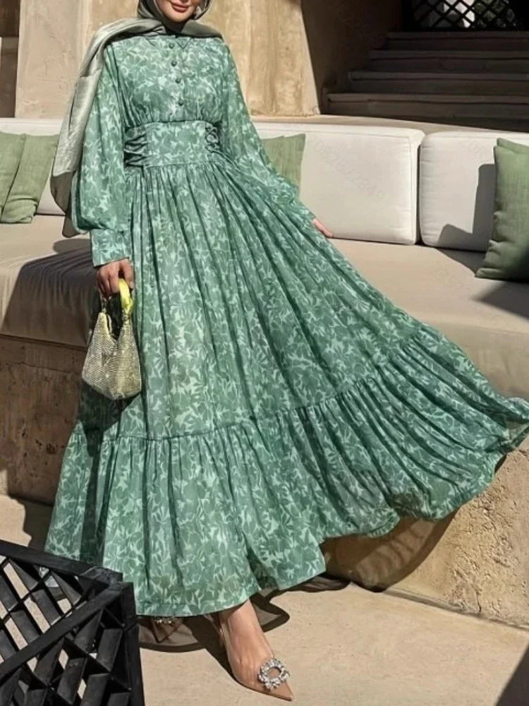 Eid femmes Robe musulmane Abaya fête bouton revers Jalabiya Ramadan imprimer pansement robes Largos arabe longue Robe maroc caftan