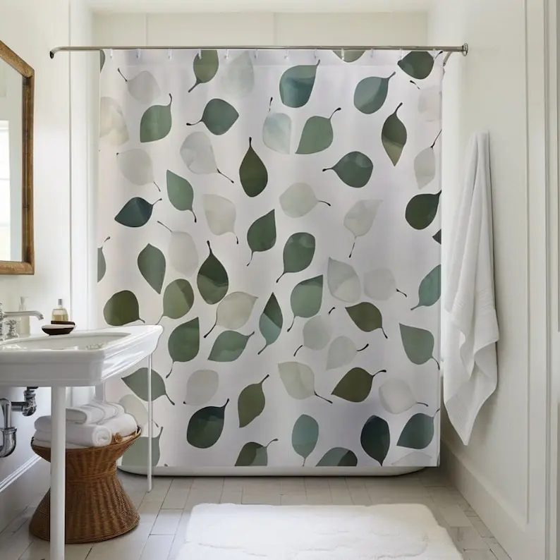 

Watercolor Leaves Shower Curtain: Artistic Bathroom Decor