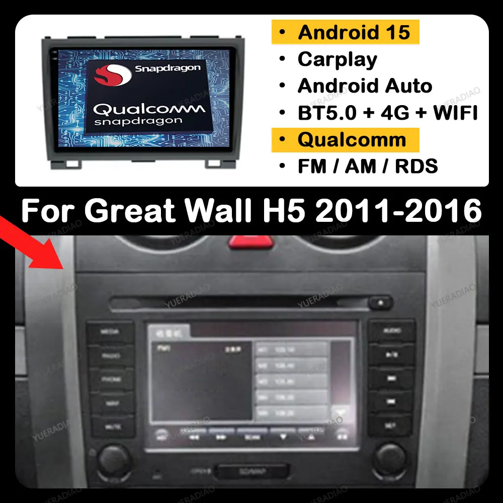 

Автомобильный радиоприемник Android 15 для Haval Hover Great Wall H5 H3 2011-2016 Qualcomm QLED GPS NAVI BT Мультимедийный стерео видеоплеер 2DIN