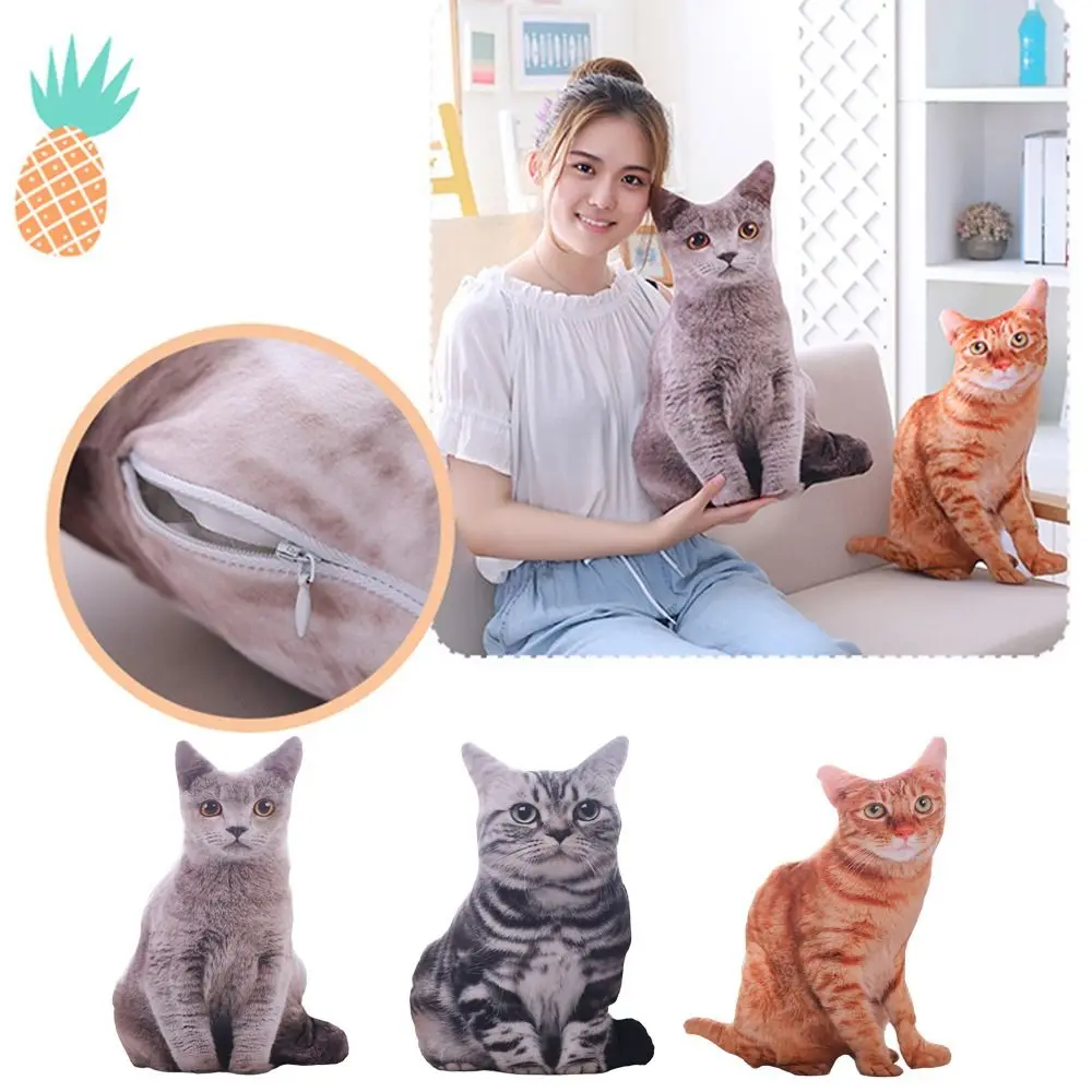 Plush Realistic 3D Cat Doll Cartoon Soft Simulation Cat Plushie Pillow Kawaii Stuffed Plush Animals Toy Cushion for Kids Girls - view 6