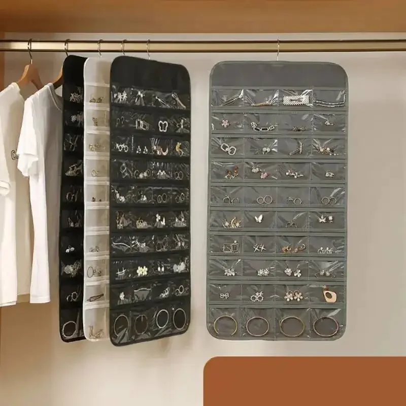 Large Earrings Organizer 80 Pockets Display Holder Hanging Necklace Ring Bracelet Wall Jewelry Storage Bag Collections Showcase