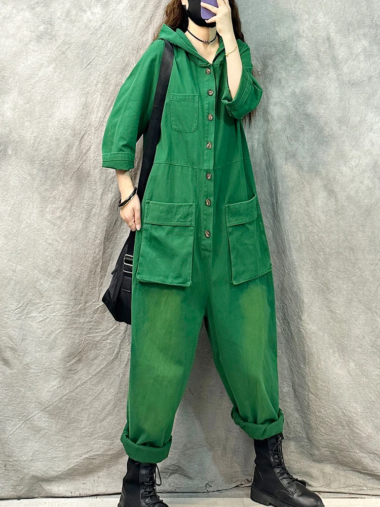 Original Vintage Sle Workwear Denim Overalls Women's High Waist Loose plus Size Casual Straight Leg Spring Autumn