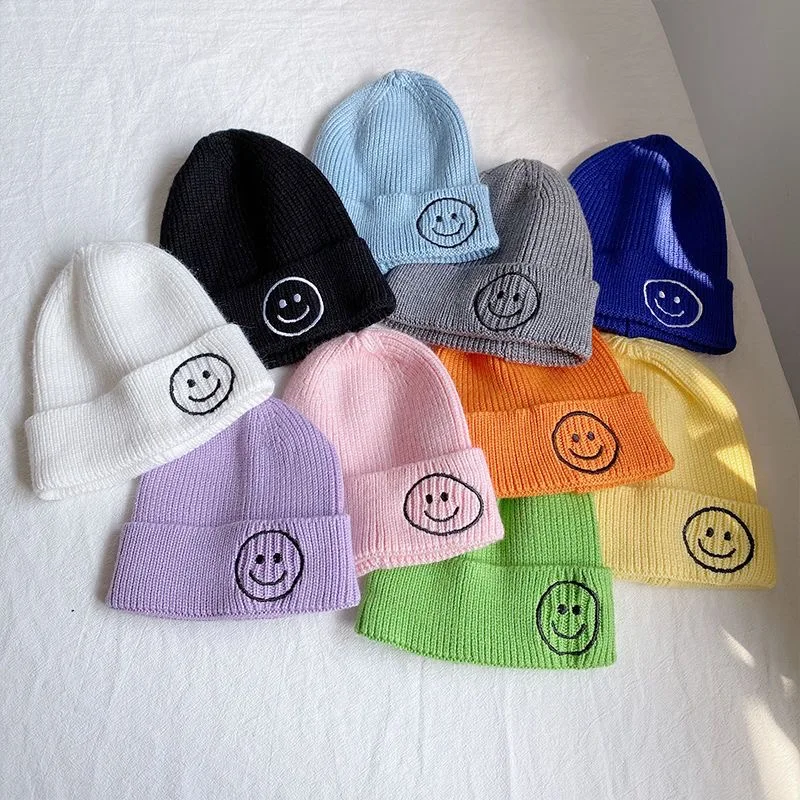 

Children's smiley face hats Baby hats Fall/Winter Children boys and girls cute warm knit hats Wool hats for children 1-8 years