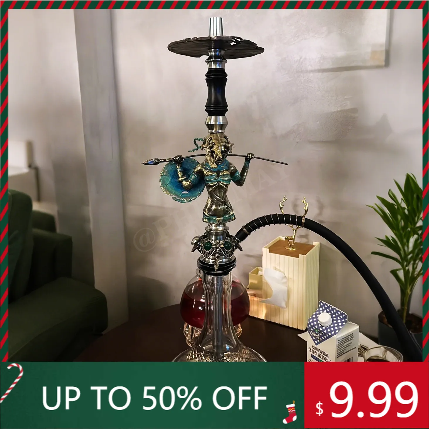 Maklaud Bravie Alonny Hookah Shisha Set High Quality 304 Stainless Steel Large Hookah With Glass Bottle Single Pipe
