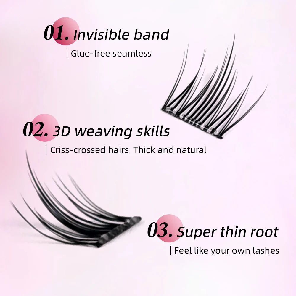 Yelix DIY رموش عنقودية ذاتية اللصق 10 صفوف خالية من الغراء لتقوم بها بنفسك رموش صناعية على طراز المانغا الكورية رموش مقسمة طبيعية ناعمة