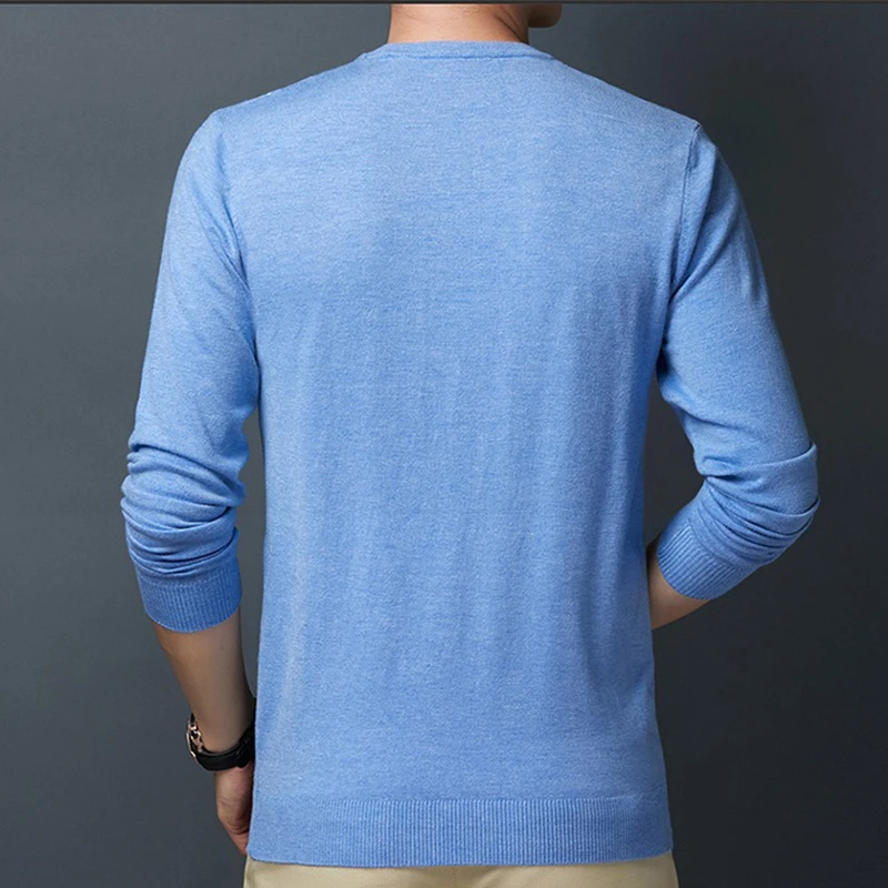 Men's knit sweater round neck bottoming sweater thin section Slim pullover solid color