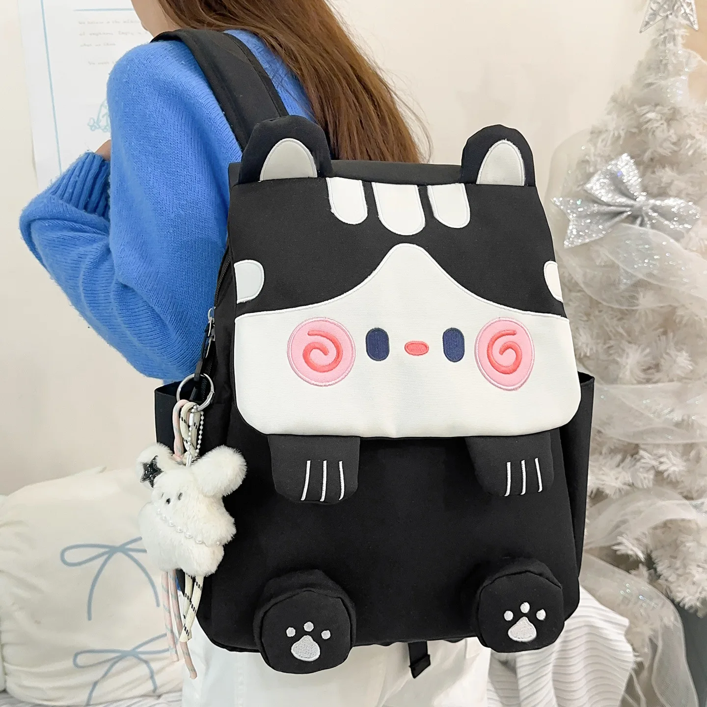 

Fashion Cute Cartoon Cat Casual School Backpack for Girls Lightweight Large Capacity Female Travel Outing Shoulder Bags Daypack
