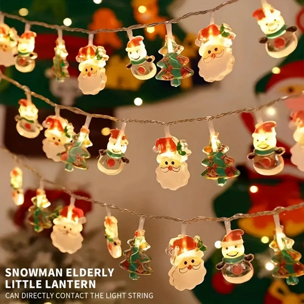 3M20LED/1.5M10LED Christmas Santa Snowman Tree String Lights, Battery Powered Fairy Lights for Indoor Home Party Holiday Decor