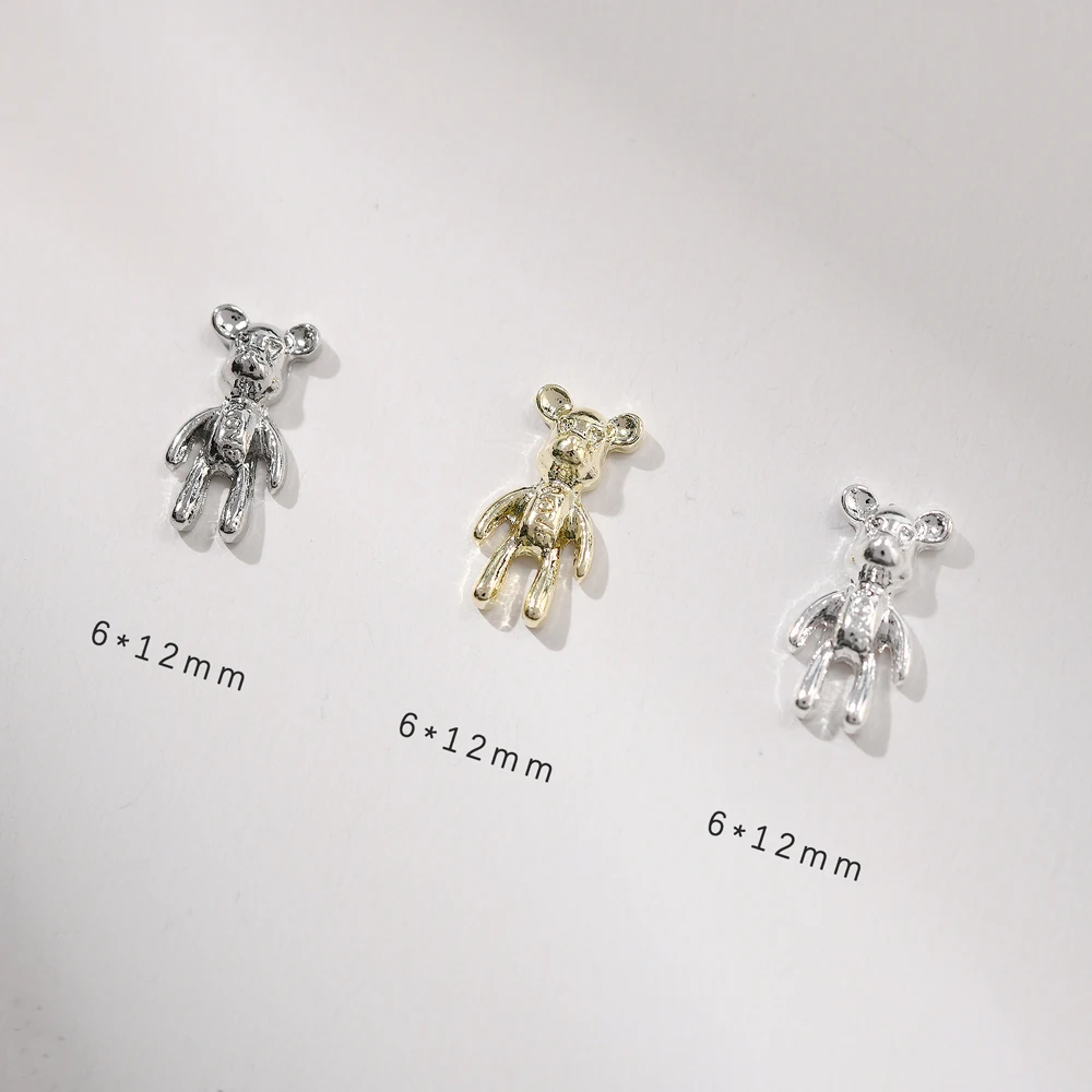 20pcs Alloy Punk Bear Nail Art Charm 3D Gold/Silver Metal Violence Bear Nail Decoration DIY Japanese Bear Nail Accessories