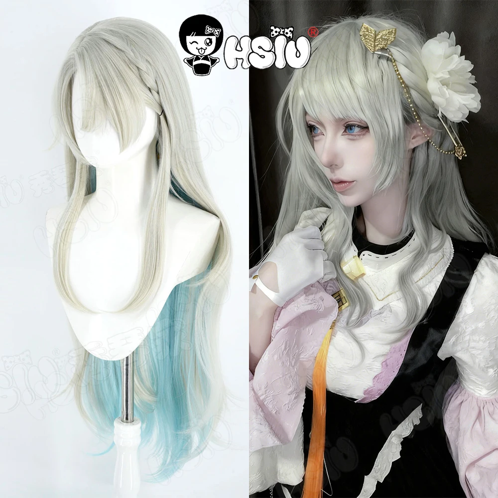 

Bellis perennis Cosplay Wig HSIU Silver Green Mixed Long Hair Synthetic Wig GAME Glass Dream Bubble Floating City in the World