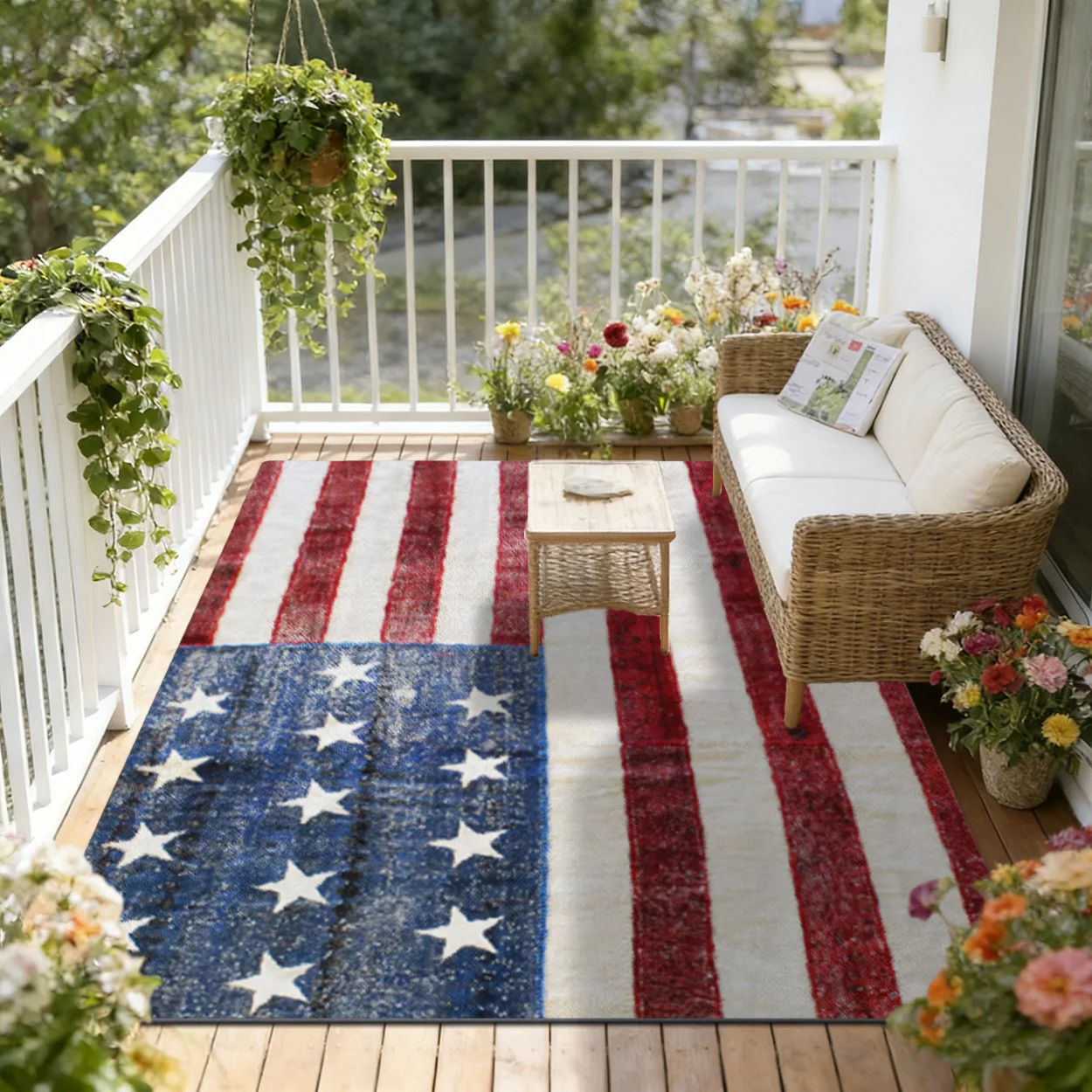 VIKAMA Vintage American Flag Area Rug,Non‑Slip Mat,Distressed Stars And Stripes Patriotic Carpet Patio Balcony Living Room Decor