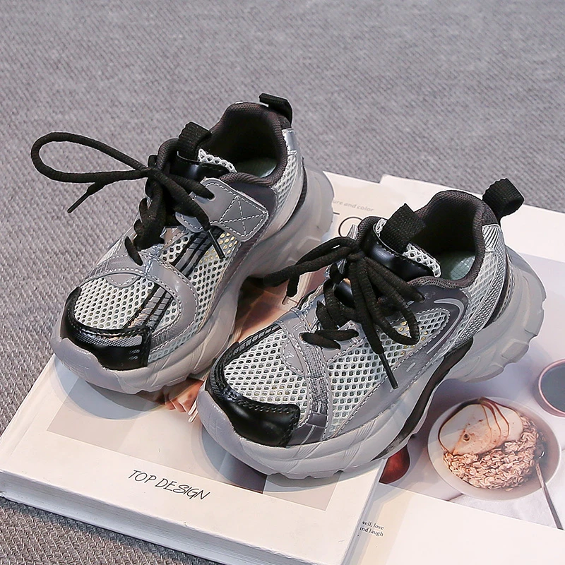 Students Tennis Shoes Mesh Breathable Kids Running Shoes Non-slip Thick Soft Sole 2025 New Children Basketball Shoes Trendy