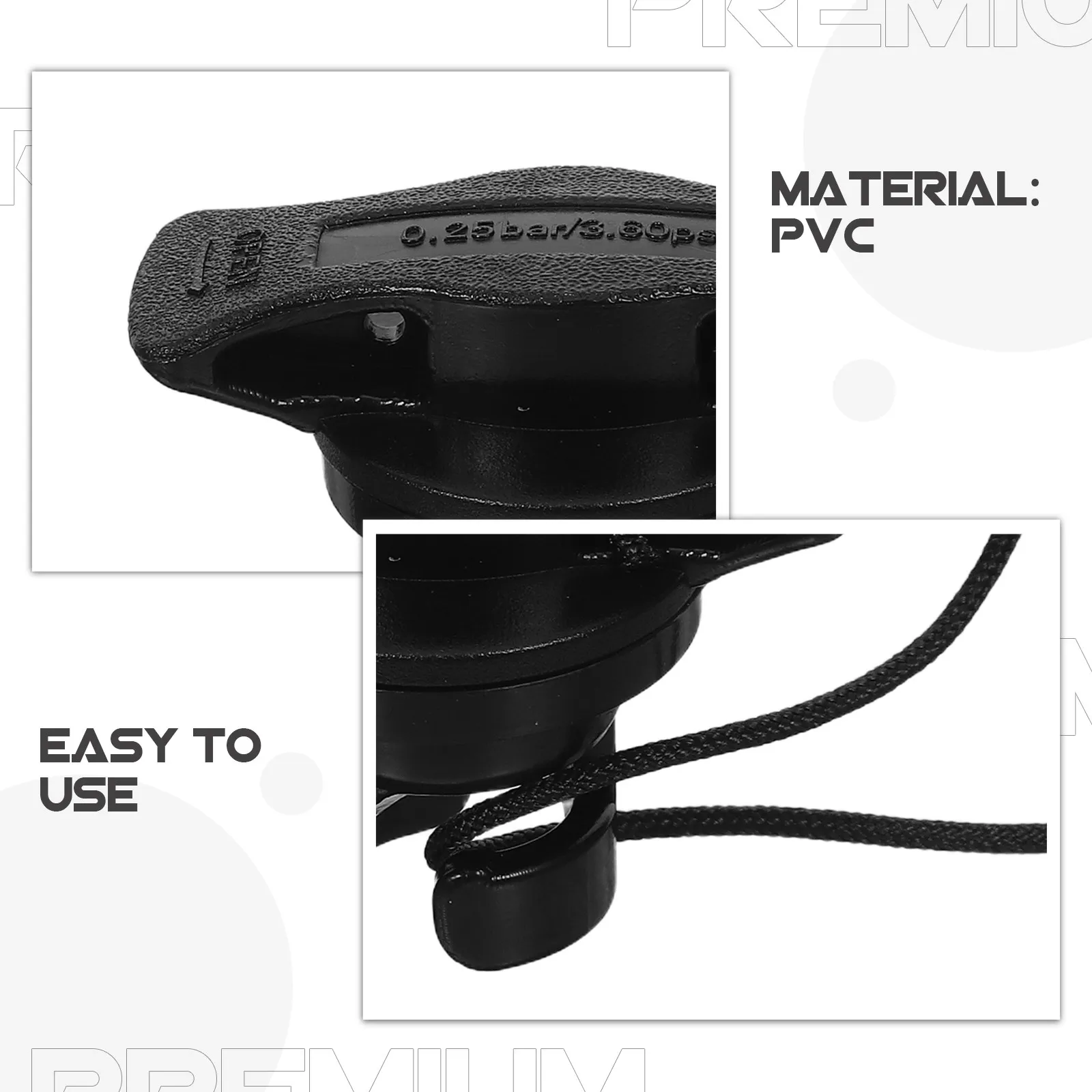 2Pcs Kayak Air Valve Cover Black PVC Double Seal Cap Attached String Fast Inflate Deflate Inflatable Boat Paddle Board Valve