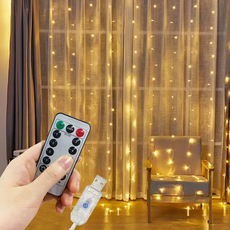 LED Curtain Lights USB Powered with Remote Control Holiday Wedding Indoor Bedroom Party Lights Christmas Decorations for Home