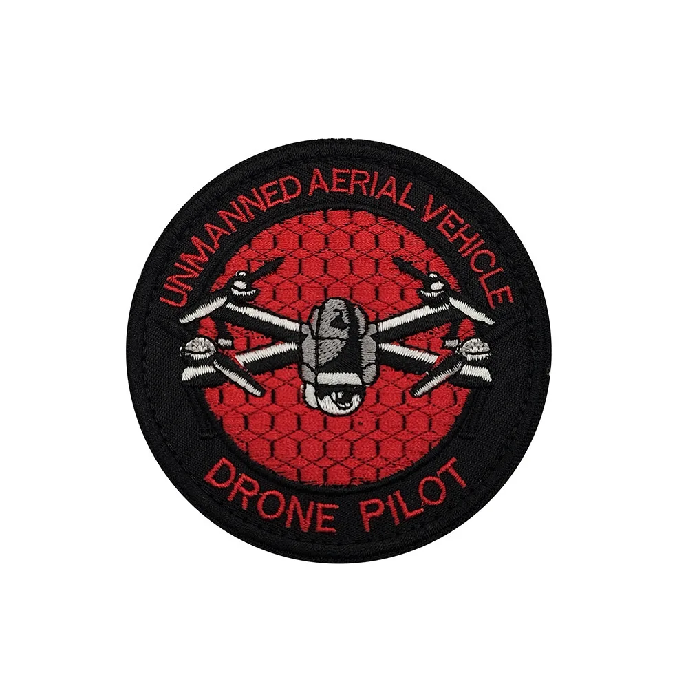 

Tactical Red honeycomb plaid UAV Badge Hook and loop Embroidered patch for decorating clothes, backpack and hat,gift