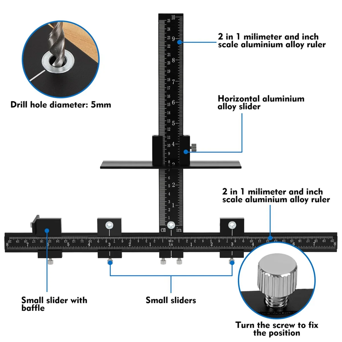 Aluminum Cabinet Hardware Jig,Punch Locator Drill Guide,Wood Drilling Dowelling Guide for Installation of Handles Knobs