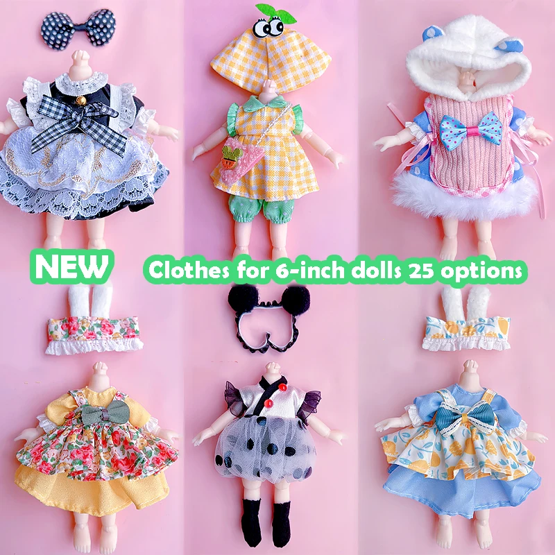 16CM Doll Clothes for BJD Doll 6 inch  Dress Skirt Outfit Fashion Dress Up for Girl DIY Toy Accessories Gift Accessories Free