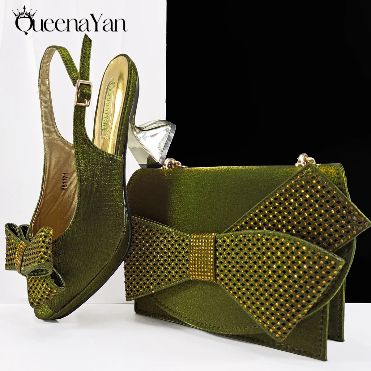 

Queena Yan Mature Stlyle Party Wedding or Work Peep ToeSpecial Synthetic Fabrics Women's Matching High Heels and Bag Set