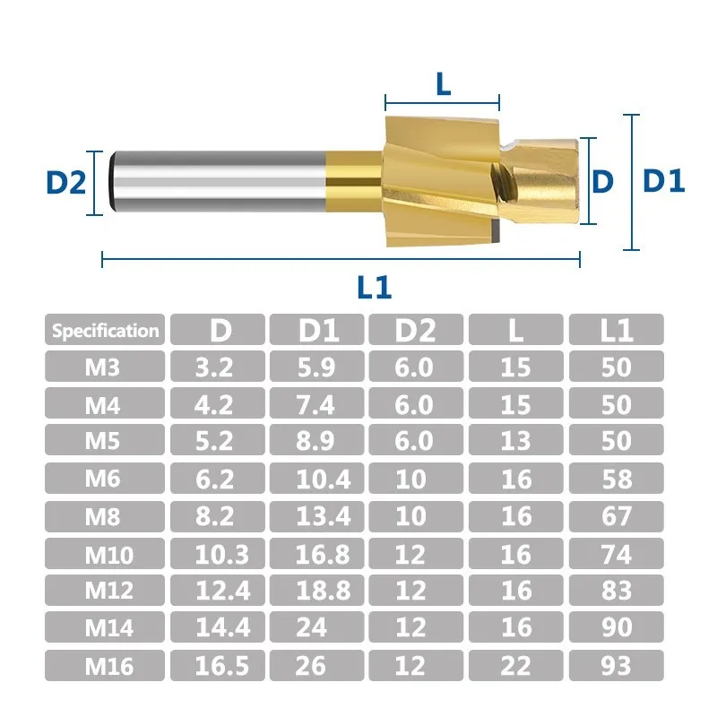 XCAN Milling Cutter M3-M16 Counterbore End Mill TiN Coated 4 Flute Pilot Slotting Cutter Router Bit HSS Milling Tool