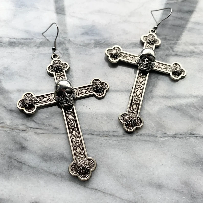 

Gothic Heart Cross Skull Cross Earrings Jewellery Design Dark Art Goth Aesthetic Dangle Earrings For Alternative Girl Punk Gifts