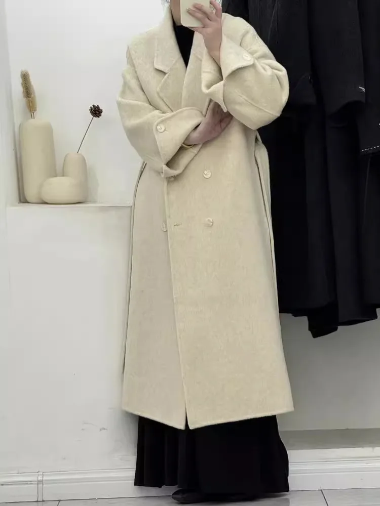 ZMEENNA Cappotto invernale da donna elegante doppio petto lungo in misto lana colletto con risvolto oversize caldo chic maxi capispalla ZM3439