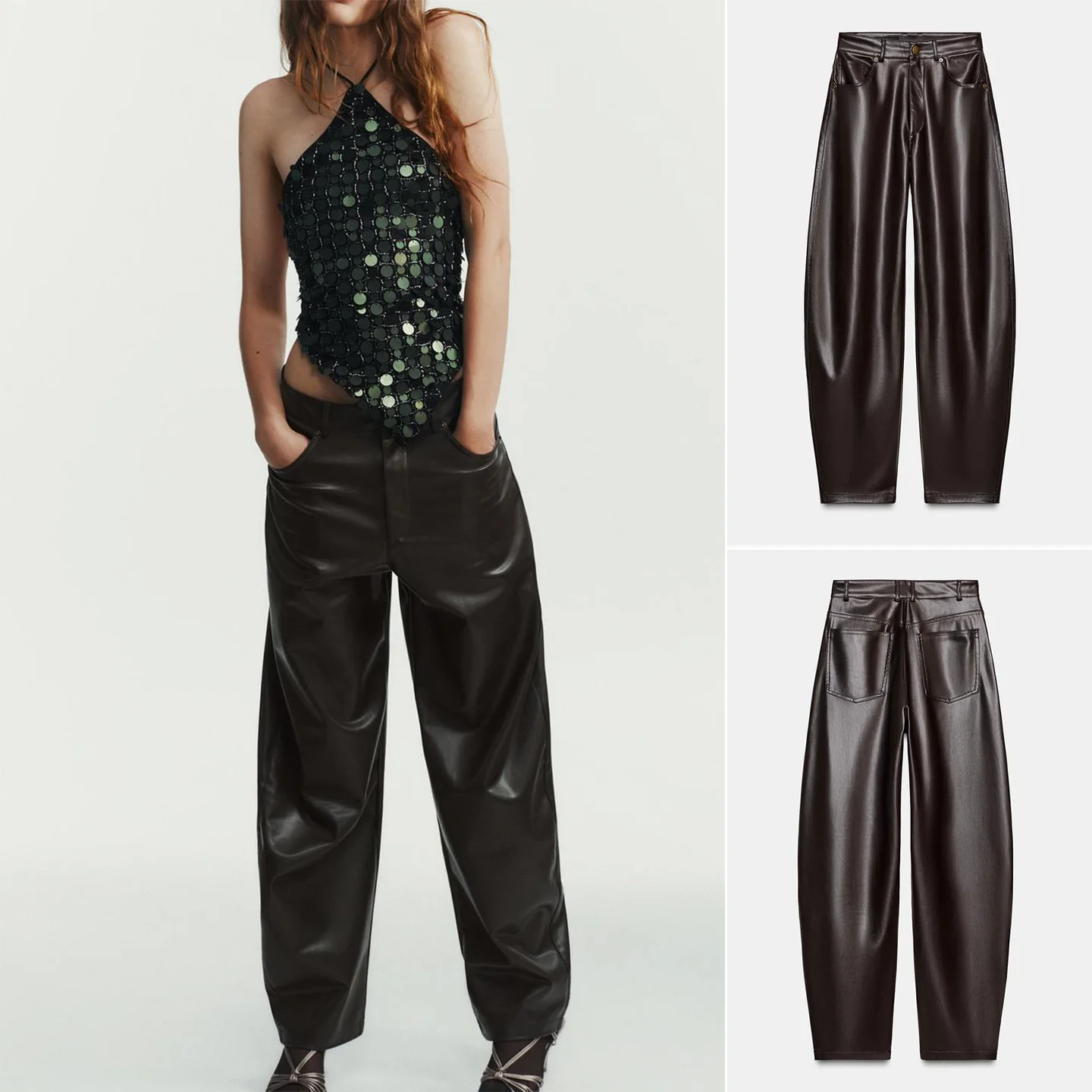 

Winter New Women's Casual Pants Metal Button Zipper mid Waist Five kets Balloon Sle Polyester Fiber Ladies Trousers