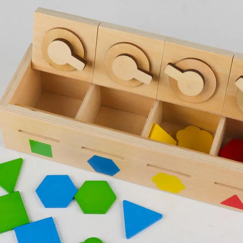 لعبة تعزيز ذكاء الخشب لفرز الأشكال، صندوق قفل فرز الأشكال الملونة، لعبة حسية تنموية لمراكز الرعاية النهارية في الفصول الدراسية