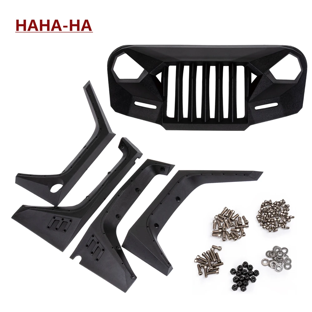 Angry Front Grille Wheel Eyebrow Decoration Set For 1/10 RC Crawler Car Jeep Wrangler Axial Scx10 90046 90047 90048