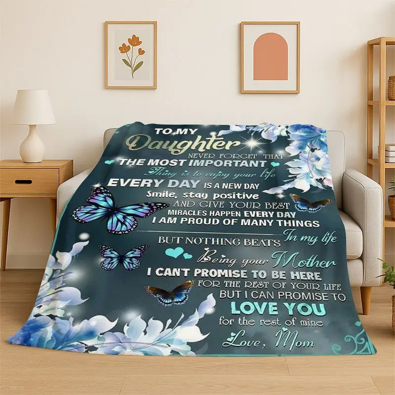 Gift Thanks To My Daughter Letter Present Flannel Blanket Soft Throw Blanket for Bedroom Living Room Bed Travel Picnic Nap Cover