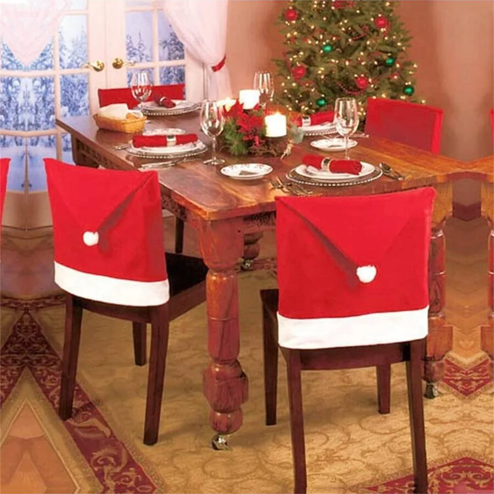 4 Stück Weihnachtsstuhlhussen 25 x 20 Zoll, festliche Feiertagsdekorationen für Zuhause und Party, robuste Sitzschoner aus Stoff – Detail 5