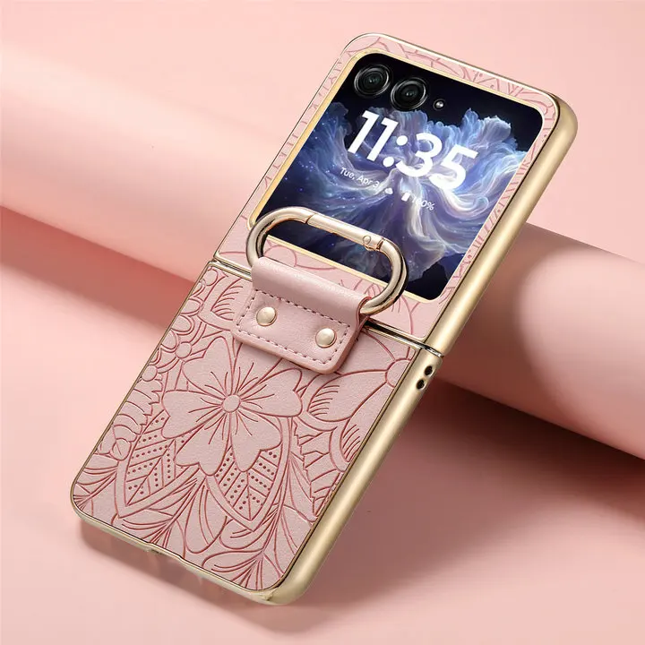 Für Motorola Moto Razr 70 60 50 Ultra 5G Geprägte Blumen-Lederhülle Moto Razr Plus 2026 2025 2024 Ringständer-Cover – Detail 10