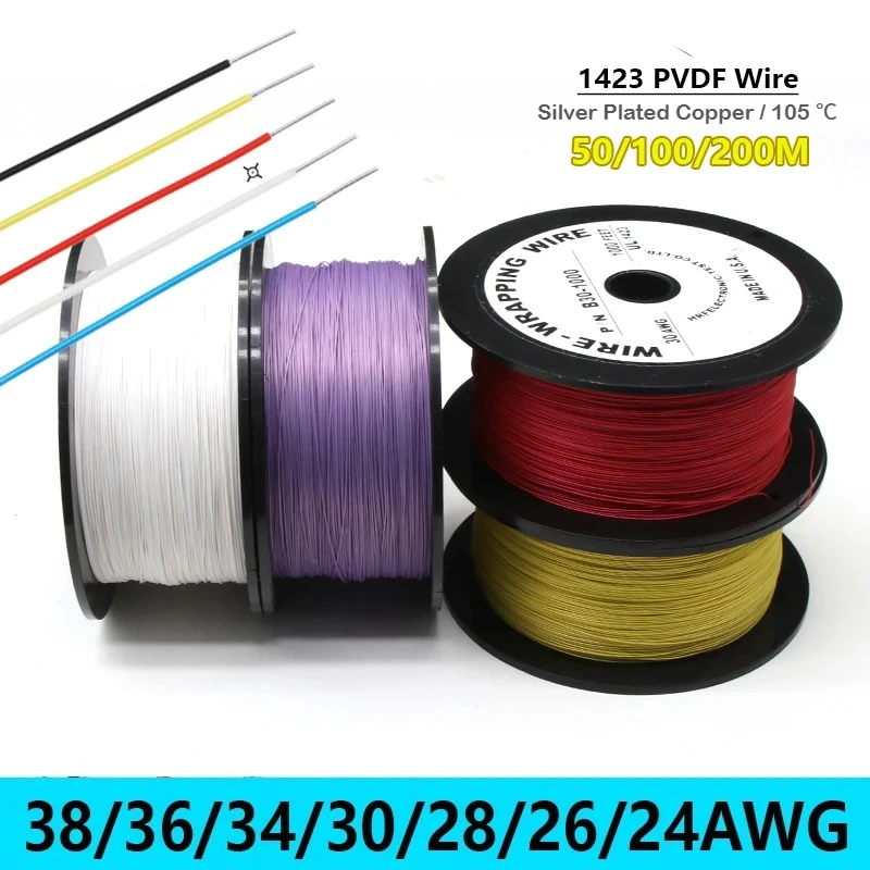 50/100/200M UL1423 PTFE Micro Fine Wire 38/36/34/30/28/26/24AWG PVDF Insulated Electronic Single Core Silver Plated Copper Cable