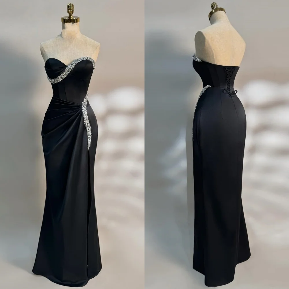 

Customized Fashion Elegant Jersey Sequined Pleat Trumpet Strapless Long Dresses Bespoke Occasion Sparkle