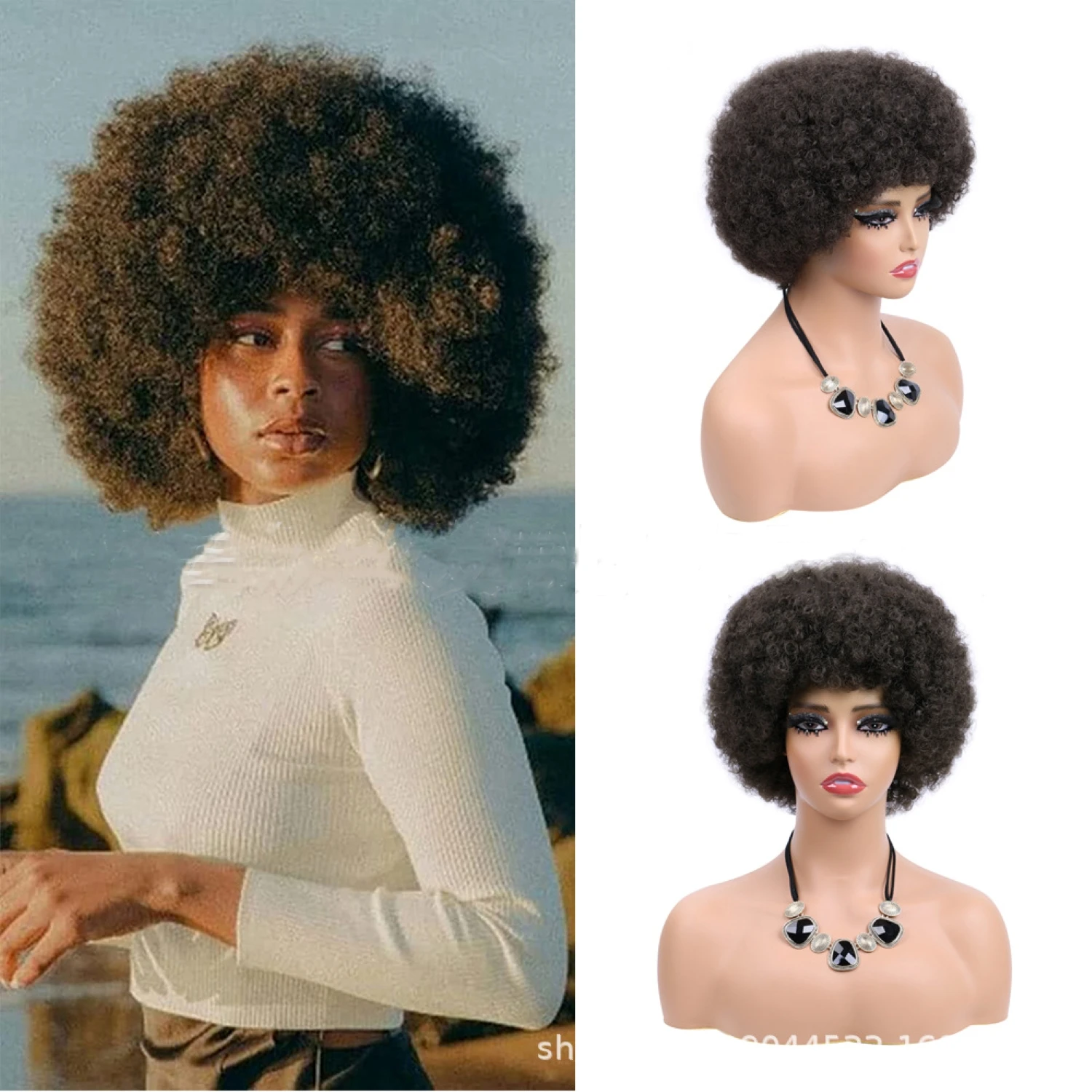 Short Synthetic Afro Wigs For Black Women African Black Grey Fluffy Soft Cosplay Natural Hair Afro Kinky Curly Wig With Bangs