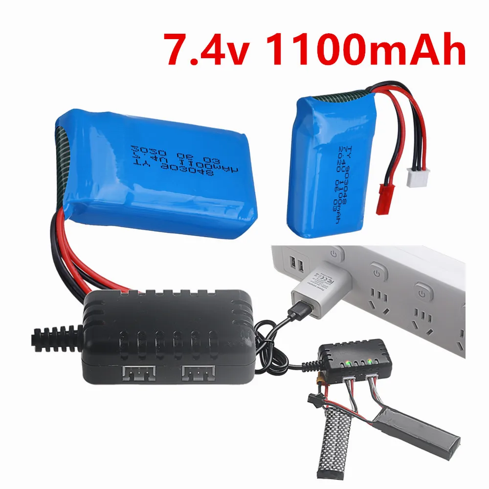 Image of 7,4 V 1100 mAh Lithium-Polymer-Akku und 2-in-1-Ladegerät für WLtoys A949 A959 A969 A979 V912 V913 V353 K929 V262 L959 RC Auto