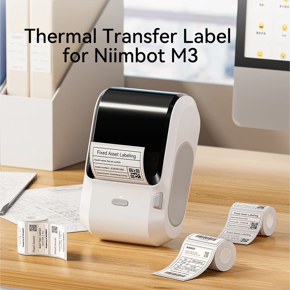 1 Roll Color Ribbon for Niimbot M3 Thermal Transfer Label Printer White/Brushed Silver Large Size M3 Labels Home Office Retail
