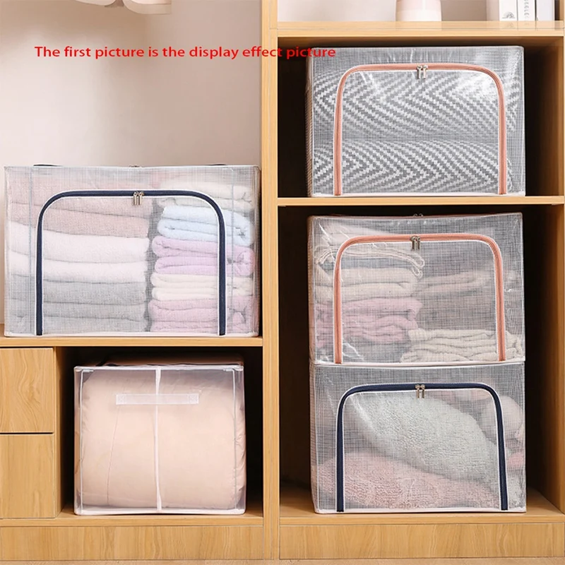 New Cloth Clothes Steel Frame Transparent Storage Box Bed Sheet Blanket Pillow Shoe Rack Container Foldable Storage Case
