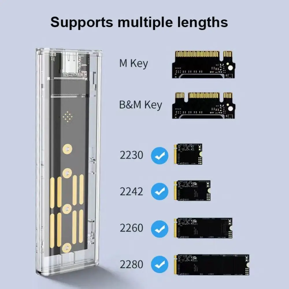 Průhledná M.2 SSD skříňka notebook SSD mobilní natvrdo pohon skříňka NVME NGFF M2 natvrdo kotouč pouzdro SATA 10gbps průhledný SSD pouzdro telefon