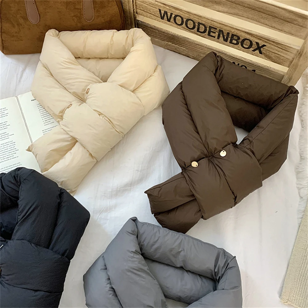 Women's Solid Color Cross Down Scarf Winter Thickened Warm Simple Neck Cover Female Korean Version Decorative Protector Scarves