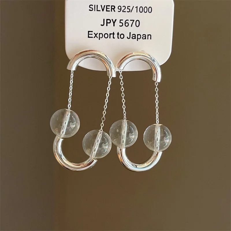 White Crystal Ear Line Personalized Earrings High-end Feel Female Niche Unique INS Style Ear Accessories for Women Girls Fashion