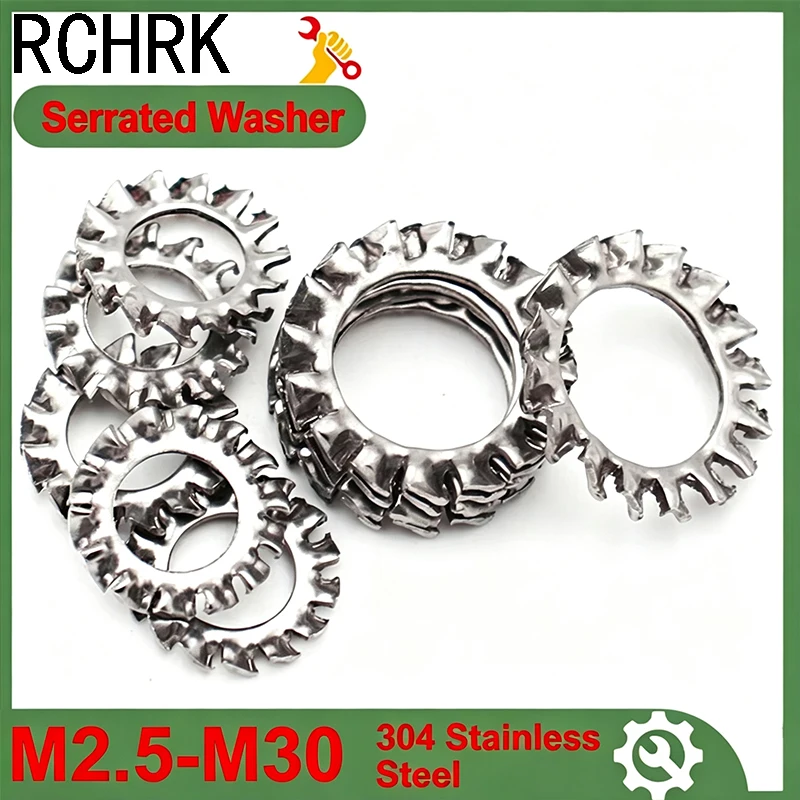 304 Stainless Steel M2.5 M3 M4 M5 M6 M8 M10 M12 M14 M16 M18 M20-M30 Anti-Slip Anti-Loosening External Multi Tooth Lock Washer
