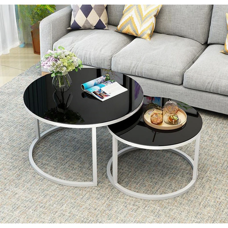 Tempered Glass Round Coffee Table for Living Room 2 in 1 Combination Cafe Table Easy Assembly Center Table