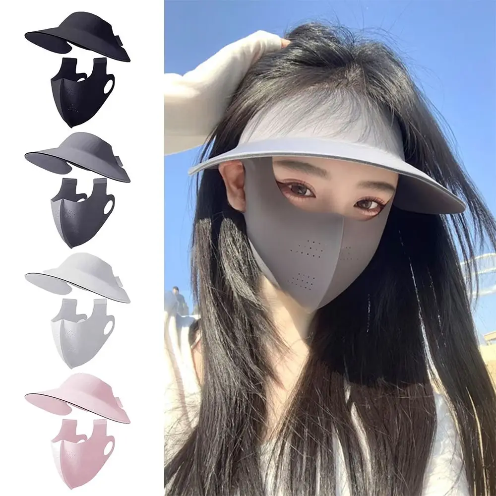 

Новая съемная солнцезащитная маска из ледяного шелка 3D унисекс 3 в 1, бесшовная полая шляпа, анти-УФ-маска для лица, солнцезащитные маски из ледяного шелка