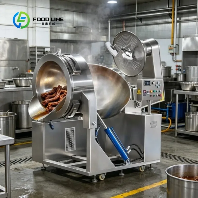 Commercial Stainless Steel Automatic Mixing Kettle with Adjustable Angle Tilting Timer Control for Jam Chili Sauce Production